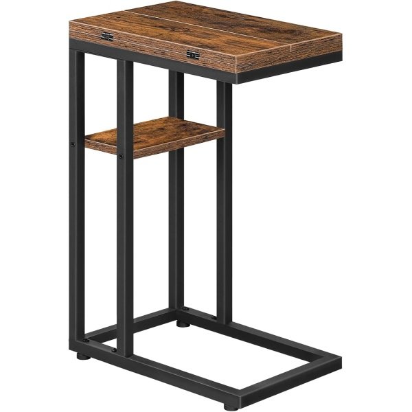 HOOBRO Foldable End Table, C Shaped Side Table with Storage Shelf, Small Snack