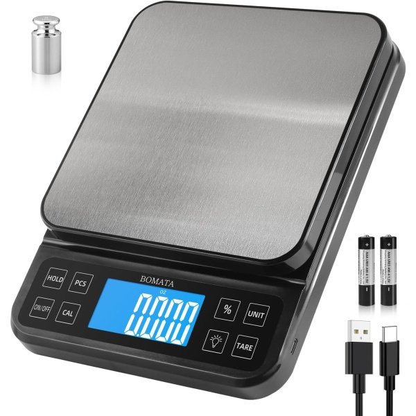 BOMATA Large Kitchen Scale with 0.1g/0.001oz High Precision, 5kg/11lb Bakery