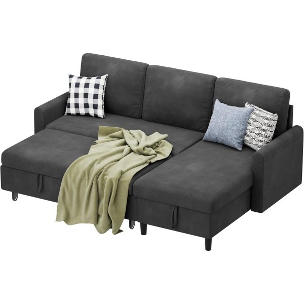 Shintenchi Sofa Couch, Sofa Bed- 2 in 1 Pull Out Couch Bed with Storage Chaise