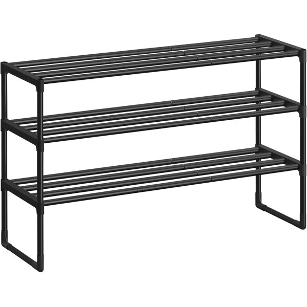 SONGMICS Shoe Rack, 3-Tier Shoe Organizer, Metal Storage Shelf, Upright