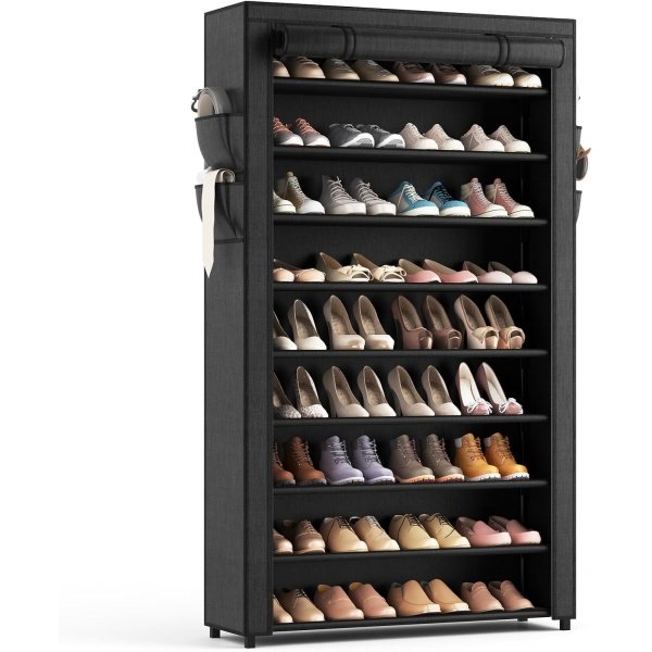 Shoe Rack with Covers - 10 Tiers Tall Shoe Rack Organizer Large Capacity Shoe