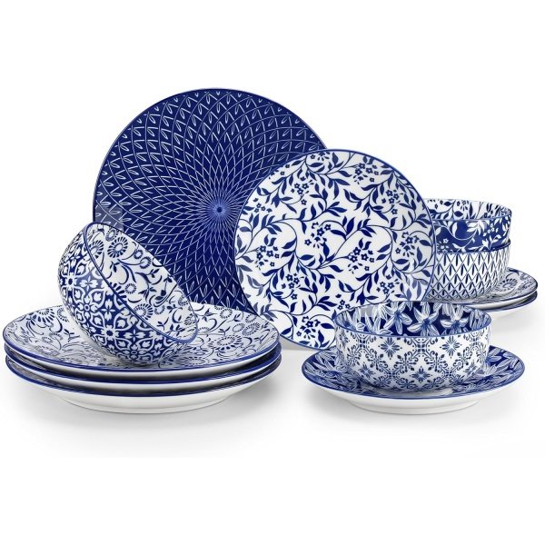 vancasso SELENE Plates and Bowls Set for 4, 12 Pieces Dinnerware Sets