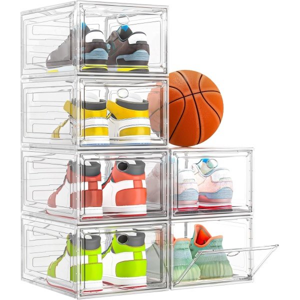 Thicken & Sturdy Clear Shoe Storage Organizer with Magnetic Door, Stackable