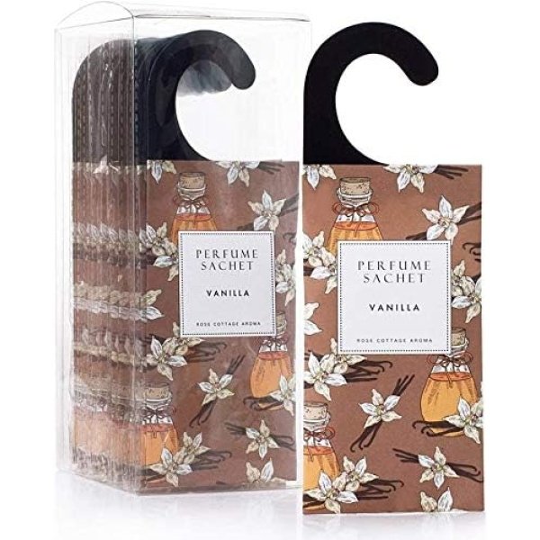 ROSE COTTAGE Large 12 Packs Vanilla Hanging Closet Air Freshener Scented Sachets Long Lasting Smell Goods