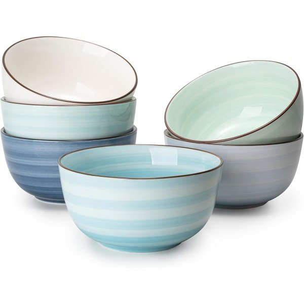 Sweese 20 Oz Porcelain Cereal Bowls - Set of 6, Multicolor, Lead-Free, for Soup, Salad, Rice Snacks, Kitchen Decor