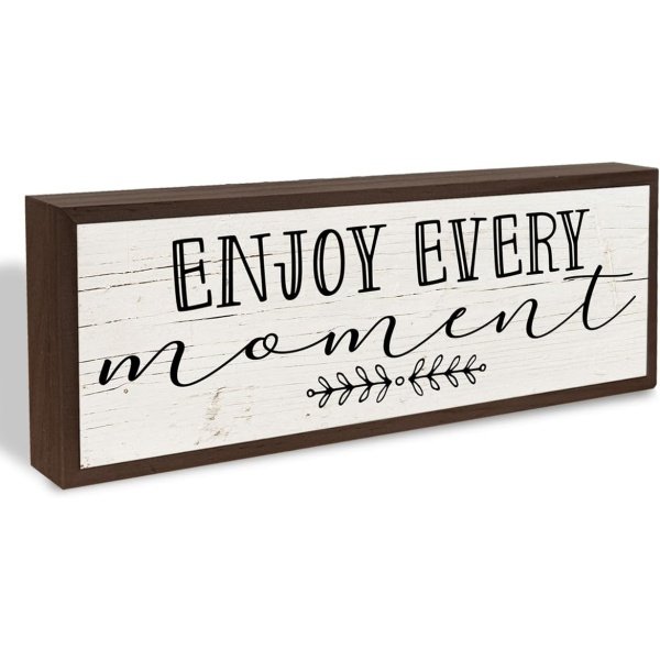 Inspirational Wood Decors, Enjoy Every Moment Sign, Decorative Wooden Wall Plaque, Wall Decor Art, Home Decor for Living Room, Housewarming Gift 9.5x3.1x1 inches