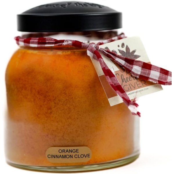 A Cheerful Giver — Orange Cinnamon Clove - 34oz Papa Scented Candle Jar with Lid - Keepers of the Light - 155 Hours of Burn Time, Gift for Women, Orange