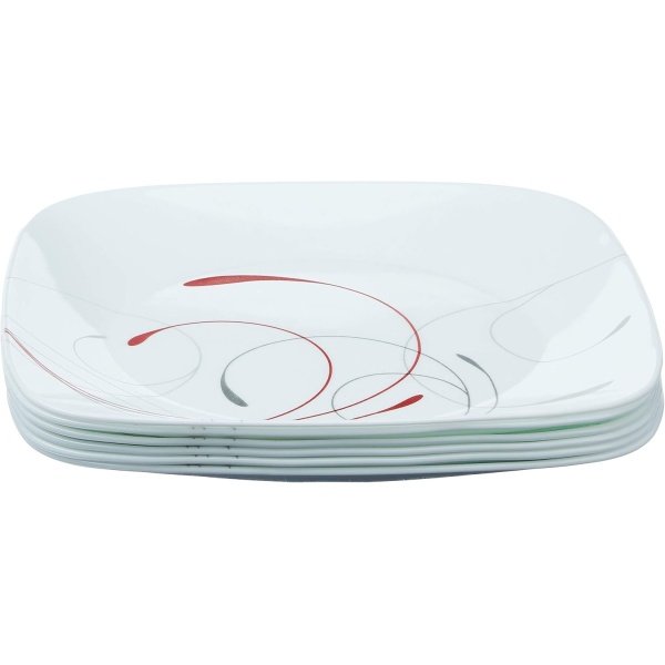 Corelle Vitrelle 6-Piece Dinner Plates Set, Triple Layer Glass and Chip Resistant, Lightweight Square 10-1/2-Inch Plates, Simple Lines