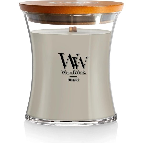WoodWick Fireside Holiday Candle Gifts for Women and Men, 9.7 oz Medium Hourglass Candle with Crackling Wick