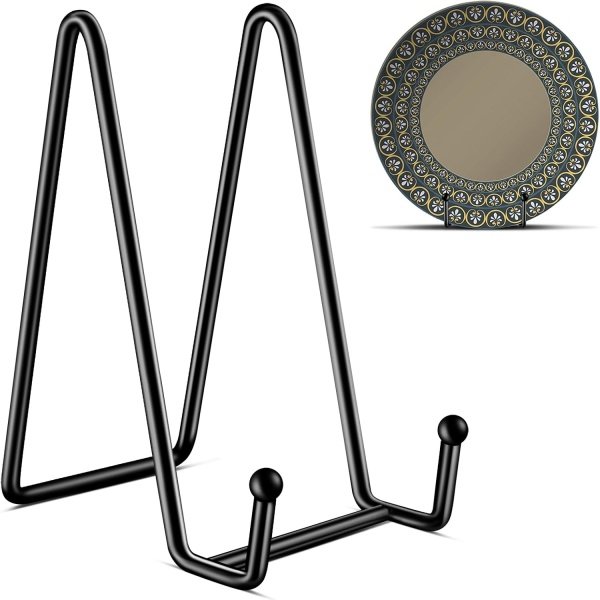 Kruodop 3 Pack 6 Inch Plate Stands for Display, Plate Holder Display Stand, Picture Frame Stand Black Metal Frame Holder Stands for Book,Small Easel,Decorative Plate,Photo and Platter,Tabletop Art