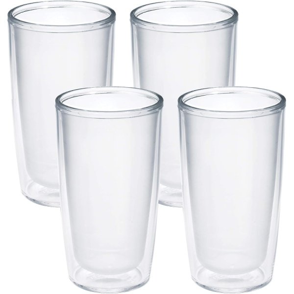Tervis Crystal Clear Tabletop Made in USA Double Walled Insulated Tumbler Travel Cup Keeps Drinks Cold & Hot, 16oz - 4pk, Classic