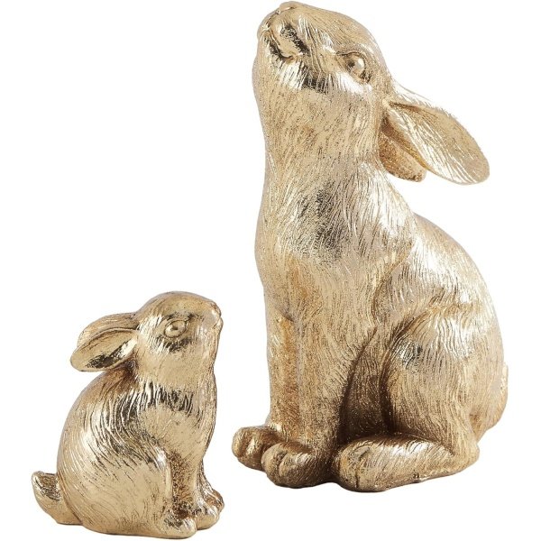Set of 2 Easter Bunny Figurines, Gold Home Decor Resin Rabbit Statue, Easter Table Decor, Rabbit Figurines for Spring, Vintage Decorations Indoor Home Decor for Living Room Farmhouse Gift