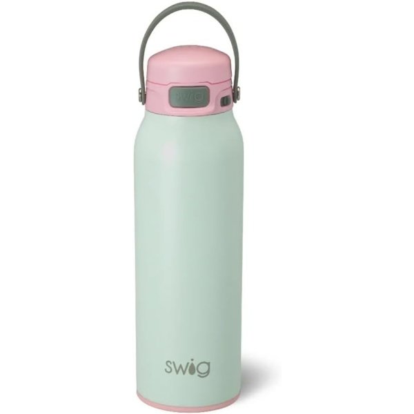 Swig Life 32oz Insulated Water Bottle, Travel Water Bottle with Straw and Lid, Cup Holder Friendly Bottles, Stainless Steel 32 oz Tumbler, Reusable Lid (Sage Mist)