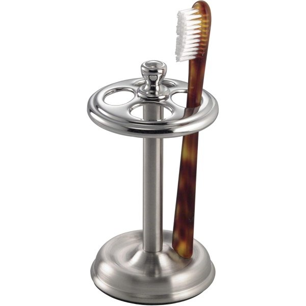 iDesign Steel Divided Toothbrush Holder Stand, The York Collection – Four Divided Compartments, 3.25” x 3.25” x 5.75”, Brushed Nickel & Polished Chrome